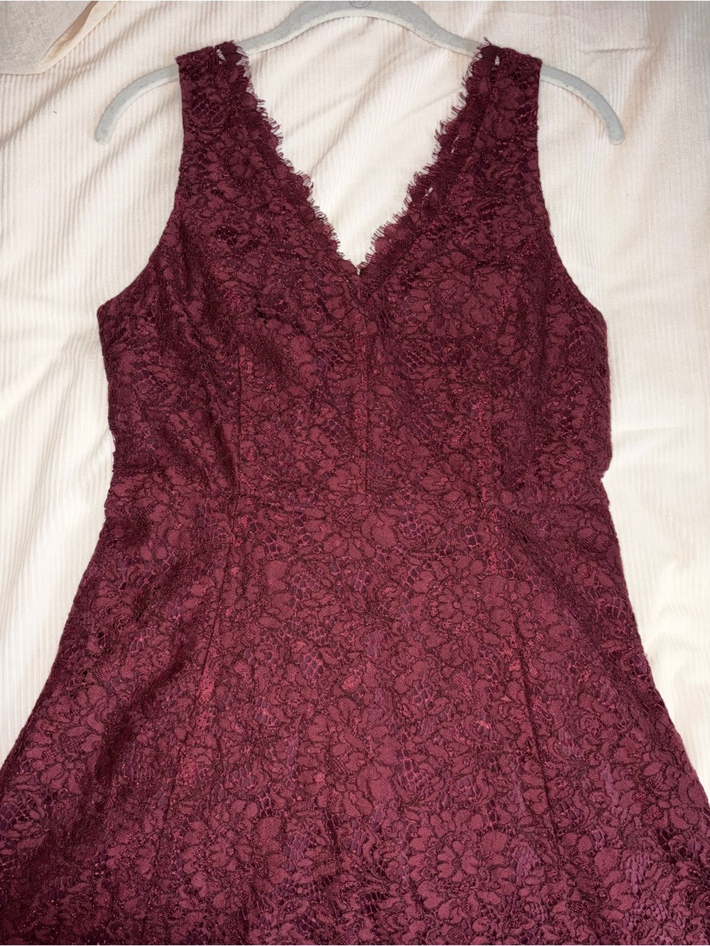 LOFT Burgundy Lace V-Neck Sleeveless Dress